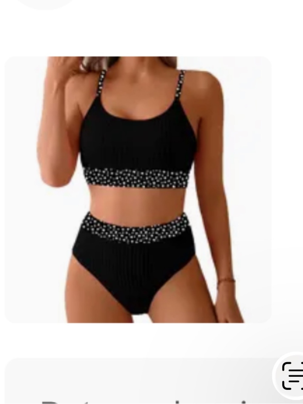 Black Two-Piece High-Waist Bikini with Polka Dot Trim-Small.